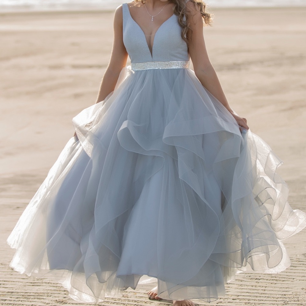 Madison James Silver Ballgown Prom Dress